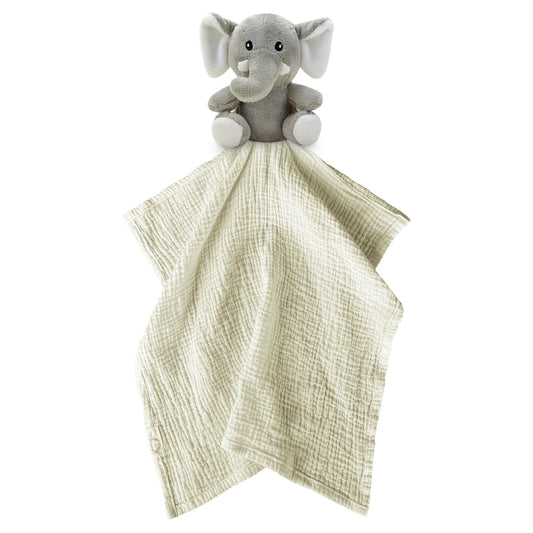 Me Lovey elephant security blanket with soft plush elephant head and attached comfort blanket