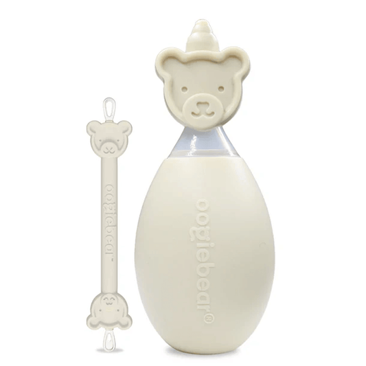 oogiebear baby nose and ear cleaning kit with bear-themed booger picker and bulb aspirator
