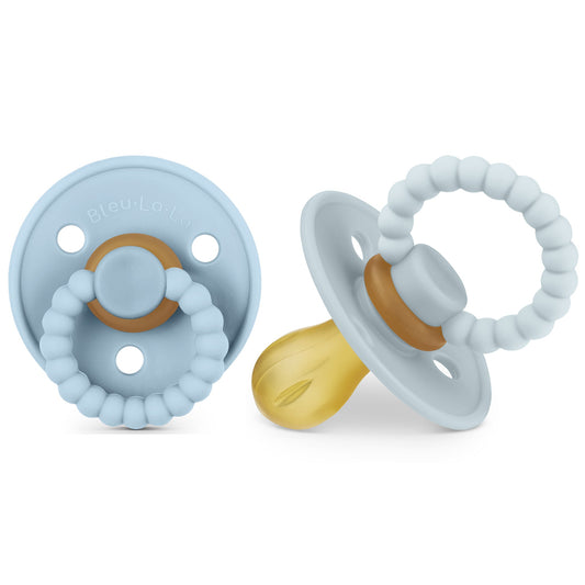 Luladream premium pacifier set baby pacifiers with a blue and brown design on a white background