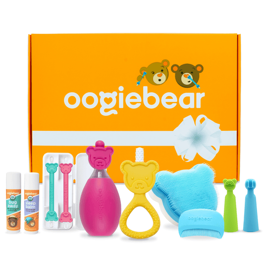 oogiebear first year baby gift set with nose picker, aspirator, teether, balms and more