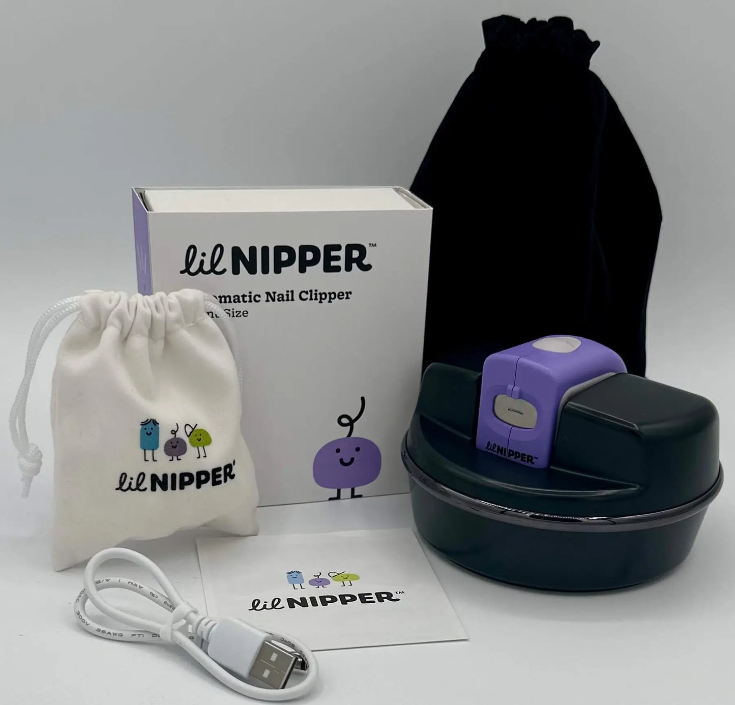 Contents: POD, Lil Nipper device, carrying bags for both devices, charging cable, instruction manual