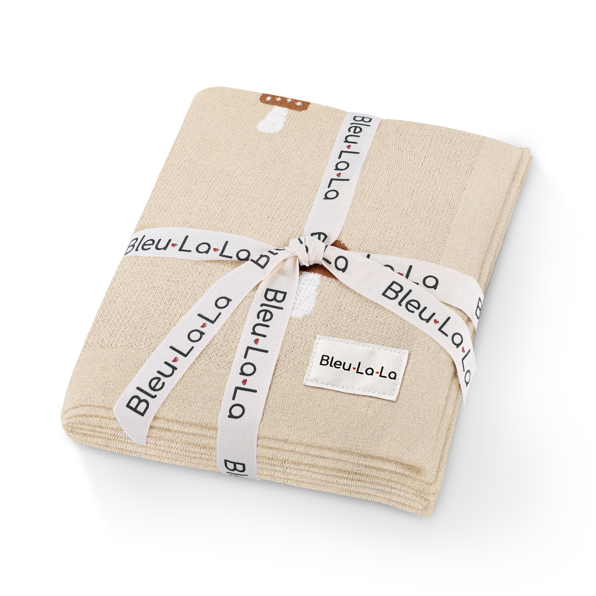 Beige fabric bundle with 'Bleu La La' branding on a white background