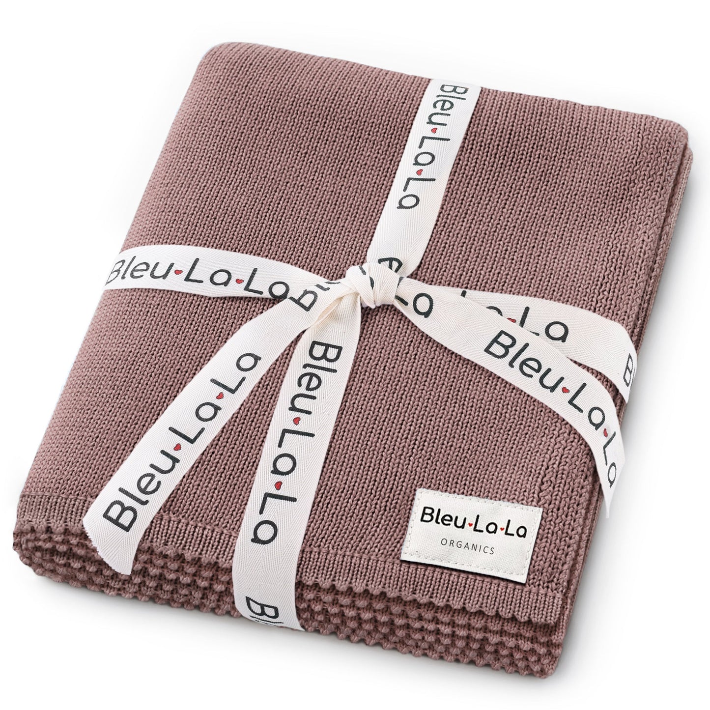 Folded brown fabric with 'Bleu La La' branding on a white background