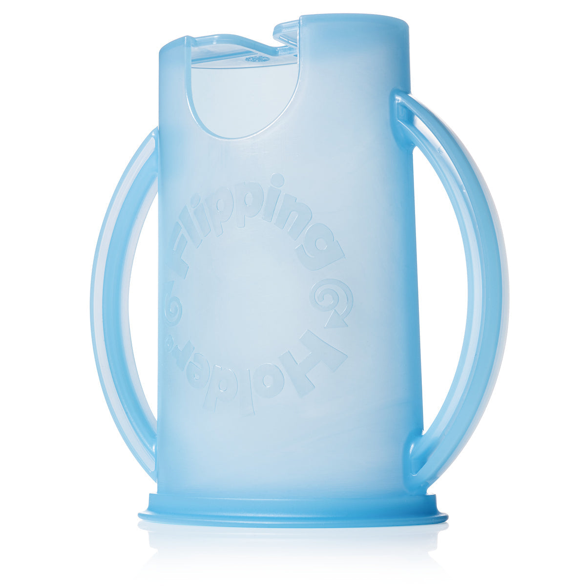 Blue Flipping Holder plastic container with handles on a white background. 