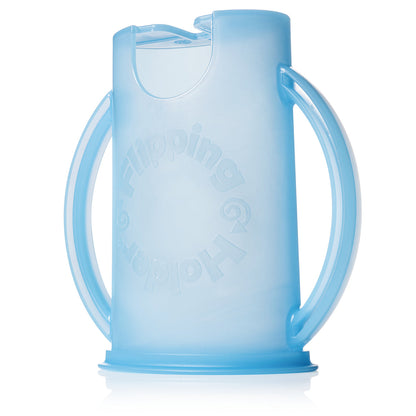 Blue Flipping Holder plastic container with handles on a white background. 