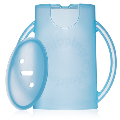 Blue sippy cup with a separate topper on a white background.