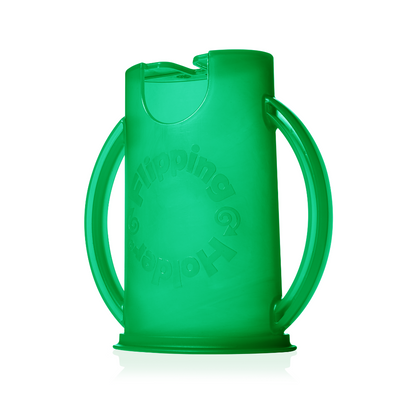Green plastic container with handles on a white background