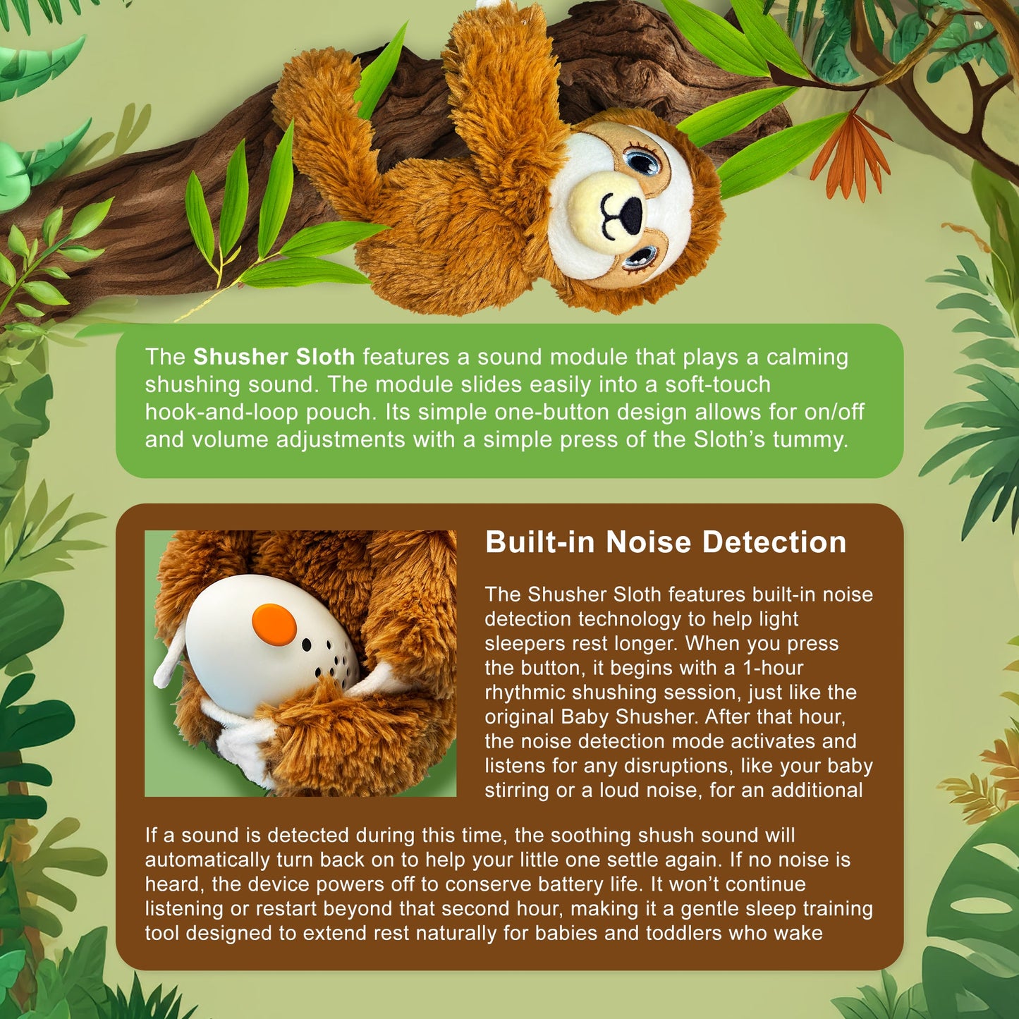 Baby Shusher Sloth Plush Sound Machine + 2 Shushie Pacifiers Bundle