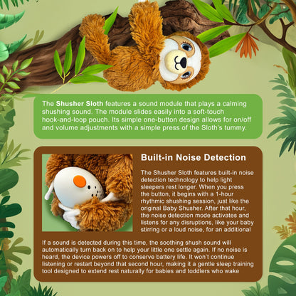 Baby Shusher Sloth Plush Sound Machine + 2 Shushie Pacifiers Bundle