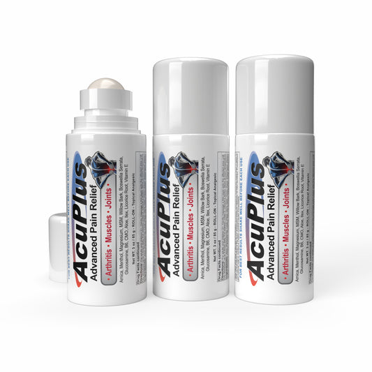 AcuPlus 3 oz Pain Relief Roll-On 3 Pack – Hands-Free Menthol Pain Relief for Muscles and Joints