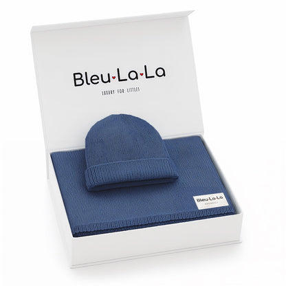 Bleu La La baby hat and blanket set in packaging