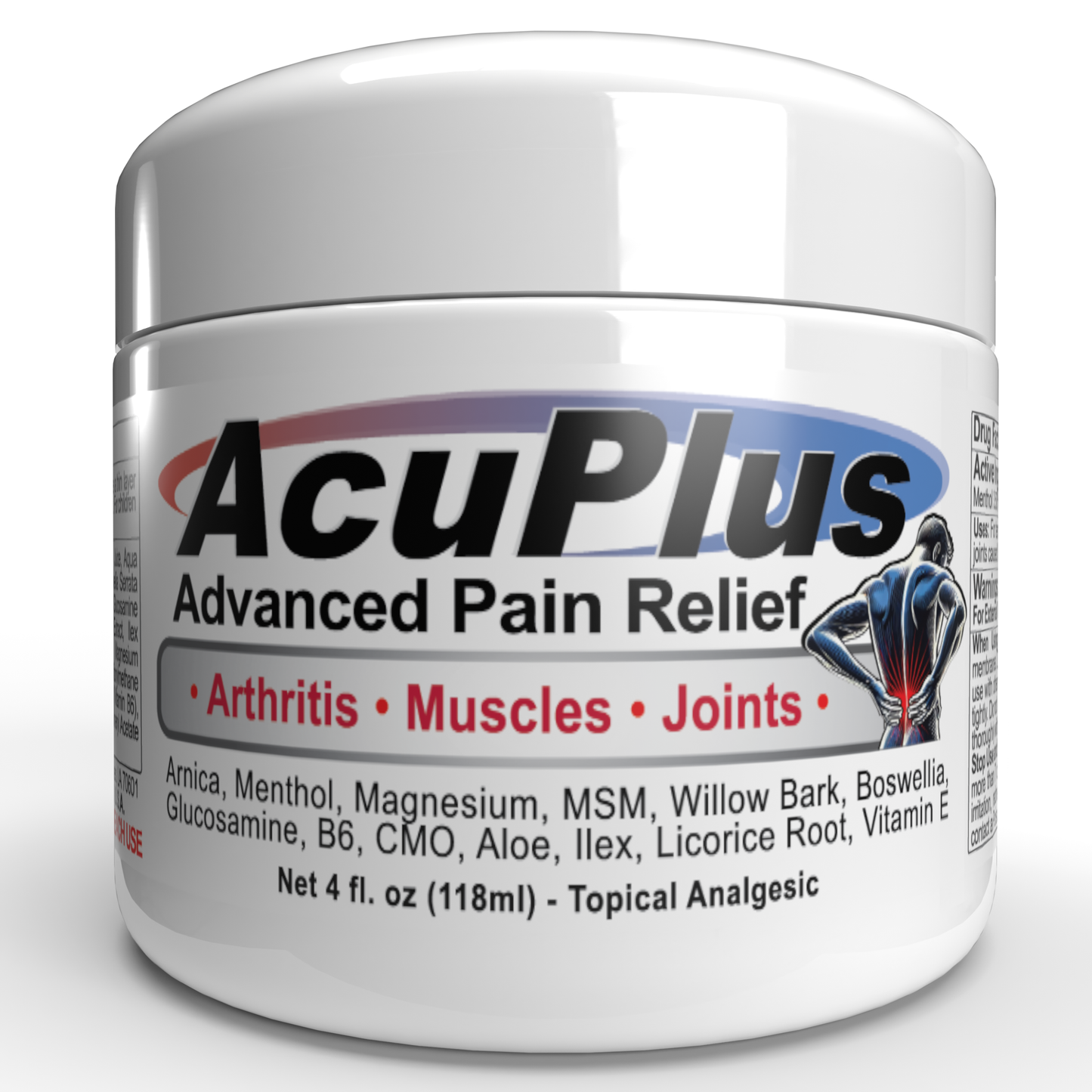 AcuPlus 4 oz Pain Relief Cream – Menthol Topical Analgesic for Muscle and Joint Aches