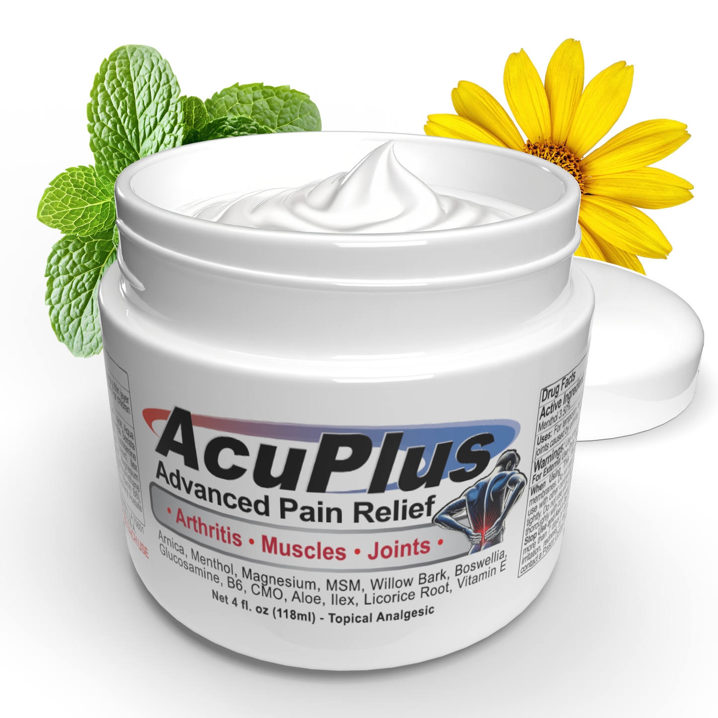 AcuPlus 4 oz Pain Relief Cream – Menthol Topical Analgesic for Muscle and Joint Aches