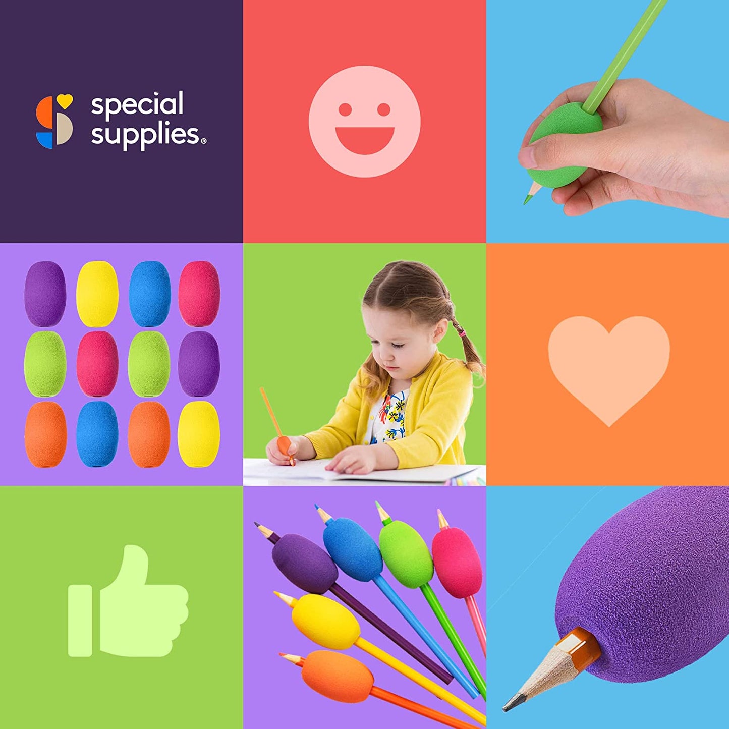 Ergonomic Pencil Grips 12-Pack | Cushioned Foam Grip Holders