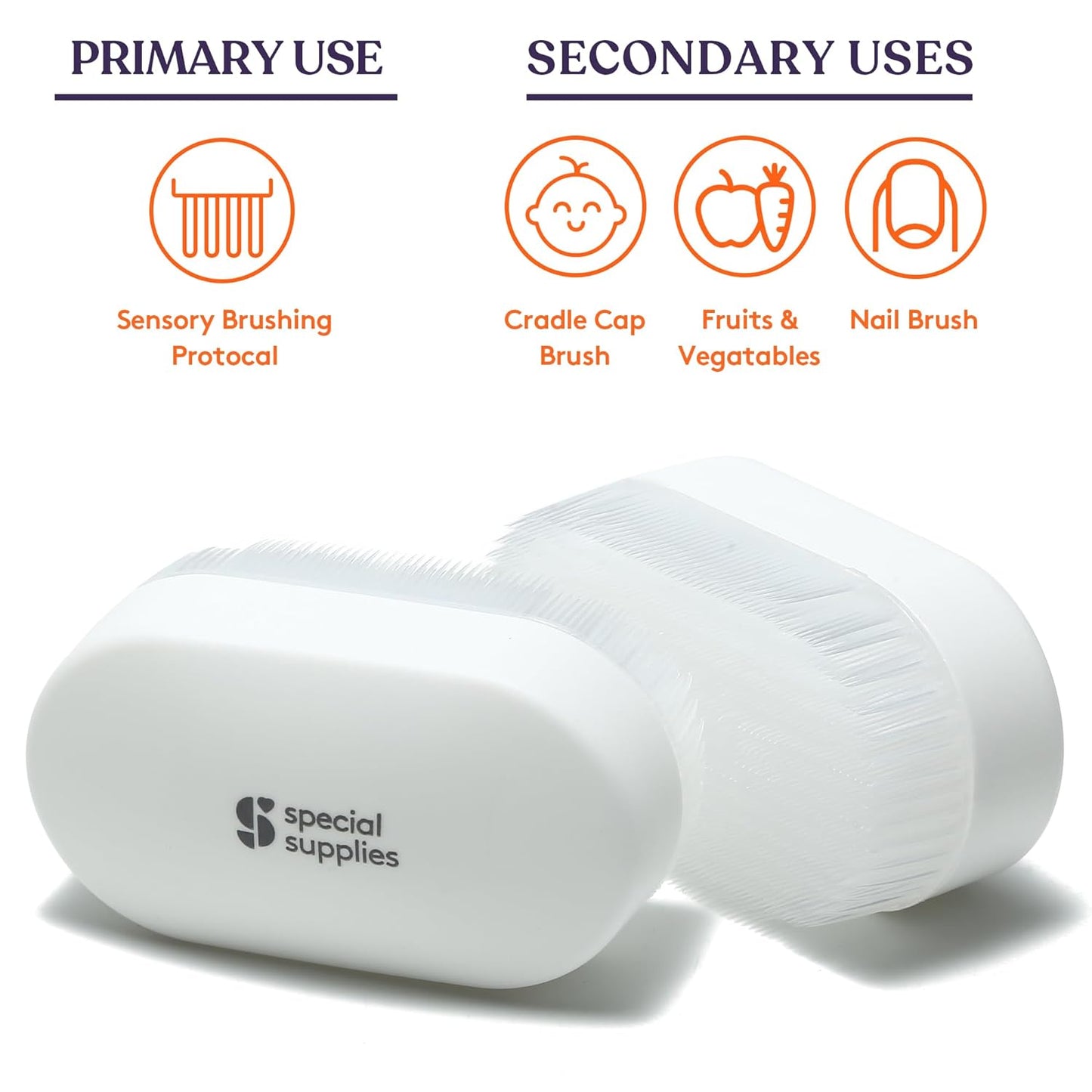 Special Supplies Sensory Brush Therapressure Therapy Brush for Occupational and Sensory Brushing, 2 Pack, Stimulating and Calming Tools for Kids and Adults, Soft Flexible Bristles, Latex Free