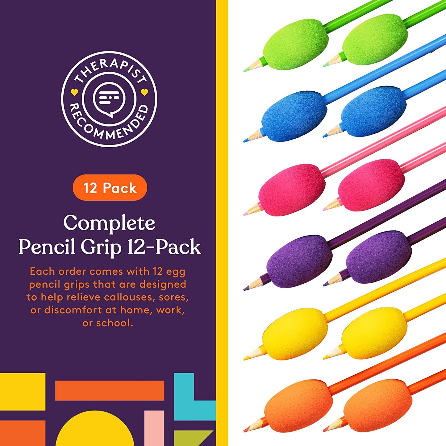 Ergonomic Pencil Grips 12-Pack | Cushioned Foam Grip Holders