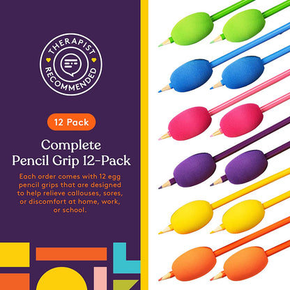 Ergonomic Pencil Grips 12-Pack | Cushioned Foam Grip Holders