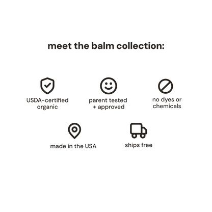 Meet the balm collection oogiebear 4-pack balm collection showing mess-free tube applicators and organic formulas