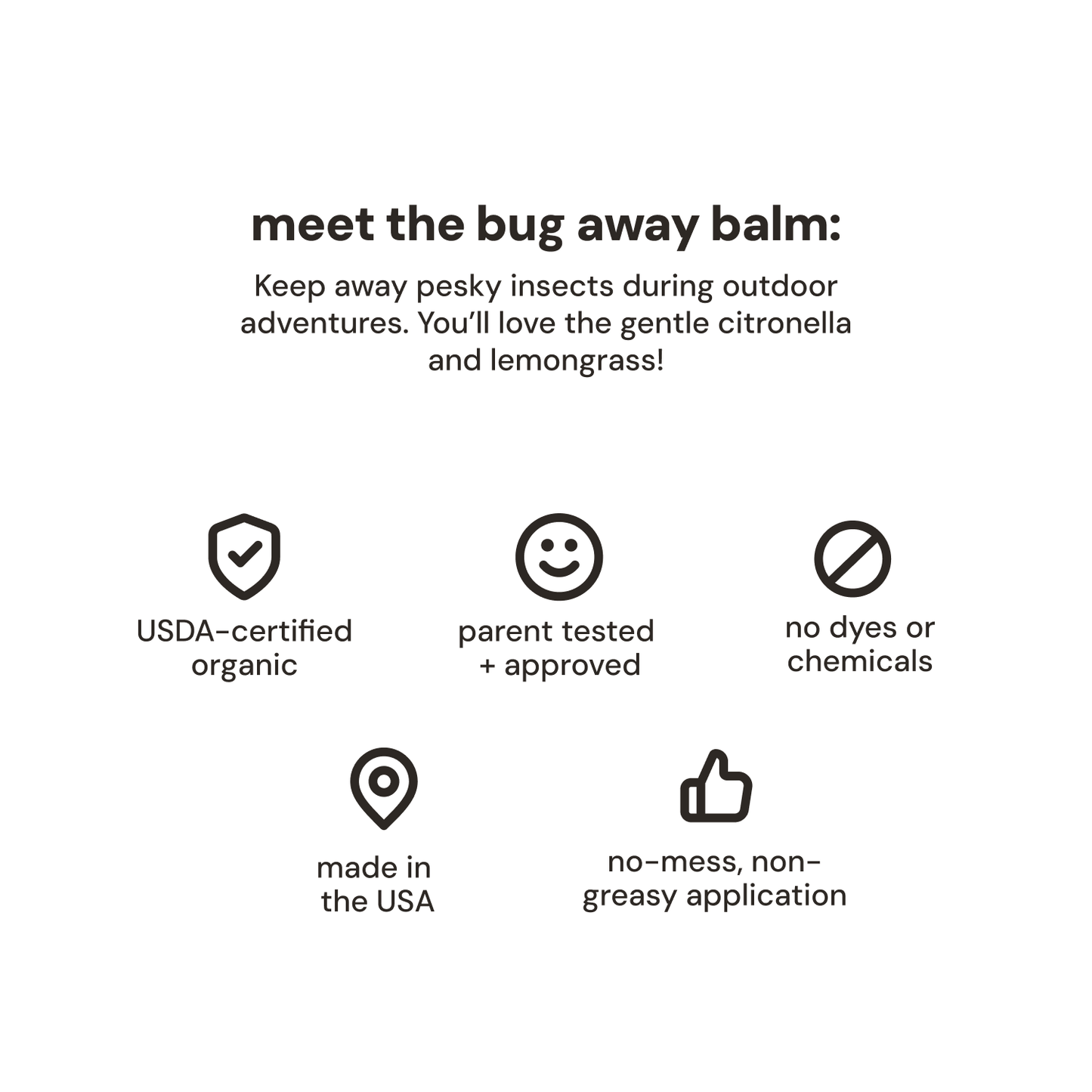 meet the bug away balm image - oogiebear Bug Away Balm 0.5 oz tube with mess-free applicator design
