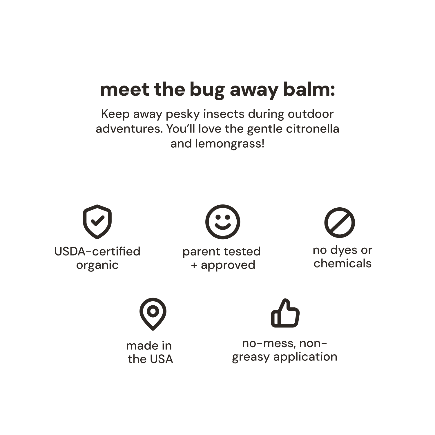 meet the bug away balm image - oogiebear Bug Away Balm 0.5 oz tube with mess-free applicator design
