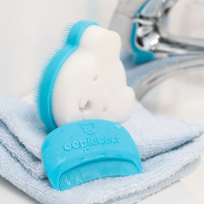 oogiebear bear face sponge interlocking with silicone scalp massager brush