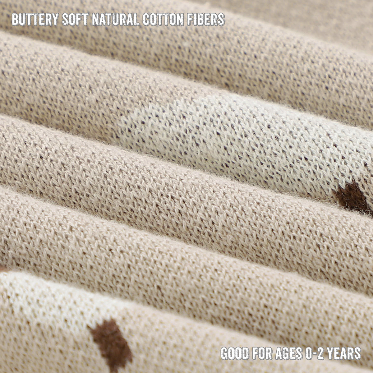 Close-up of luxury knit mushroom swaddle blanket showing soft texture and mushroom details