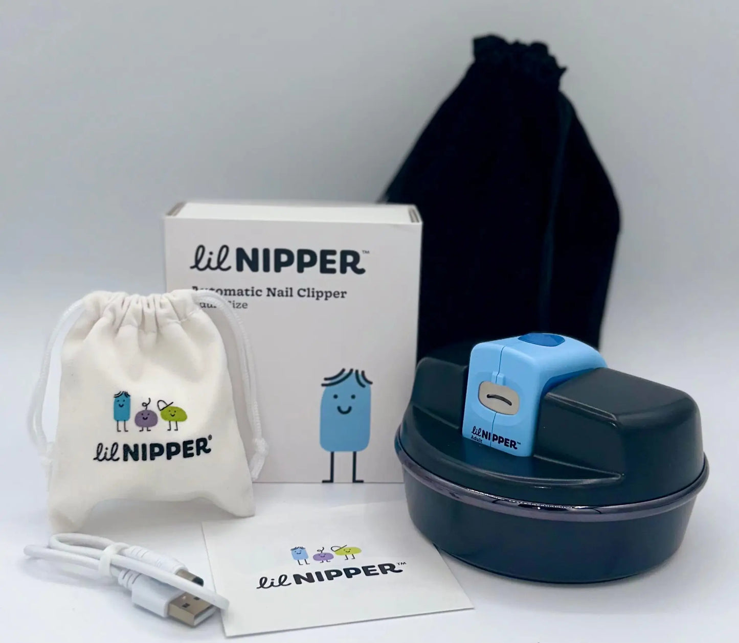 Contents: POD, Lil Nipper device, carrying bags for both devices, charging cable, instruction manual